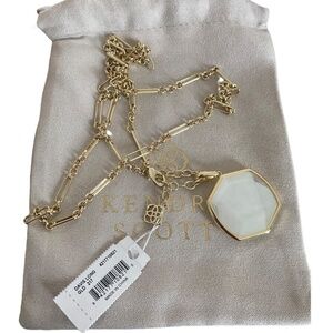 KENDRA SCOTT DAVIS LARGE LONG PENDANT NECKLACE IN GOLD IVORY MOTHER OF PEARL